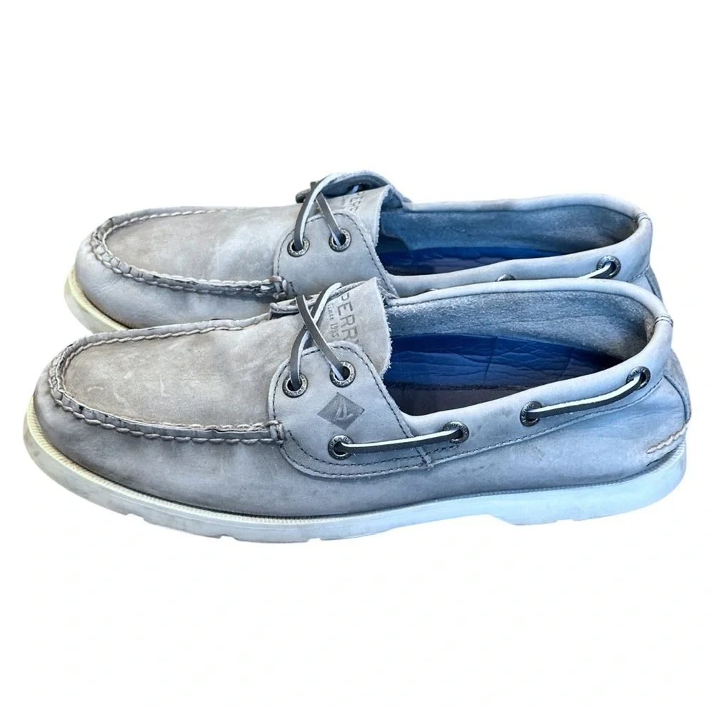 Sperry Top-Sider A/O 2-Eye Leather Boat Shoes in Grey Men’s 7